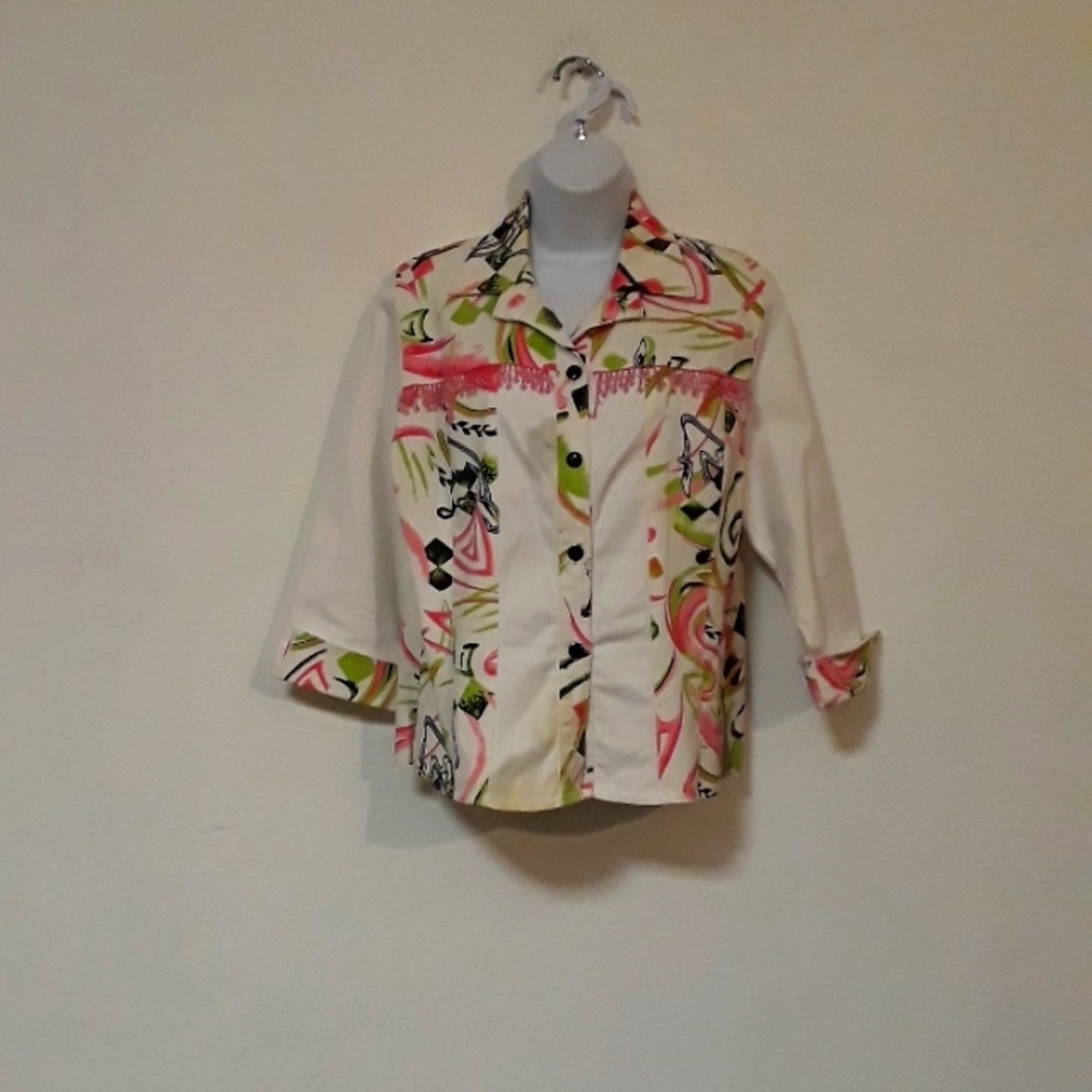 *C4-LILLY OF CALIF. MADE IN THE U.S.A. W/PINK BEADED FRINGE SIZE MED BUTTON TOP